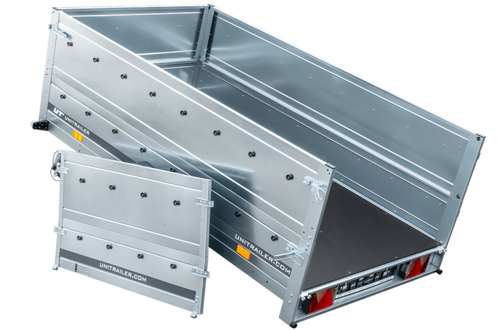 Przyczepka samochodowa 230x125 UNITRAILER GARDEN 230 KIPP z burtami BIS i pokrowcem szarym