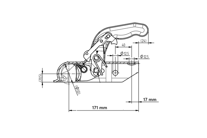 Zaczep kulowy KNOTT KK14-A do przyczepki 1400kg z dyszlem rurowym 50mm