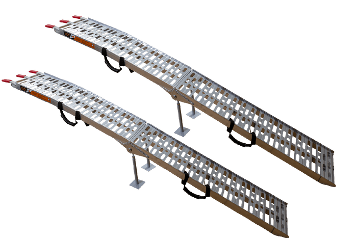 Najazdy składane UNITRAILER ALR003 rampy najazdowe aluminiowe do przyczepy lawety 221cm 680kg z pasem i podpórką komplet 2szt