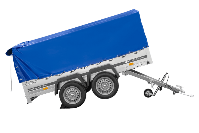 Przyczepka dwuosiowa 264x150 UNITRAILER GARDEN 265/2 KIPP ze stelażem H-800 i pokrowcem niebieskim