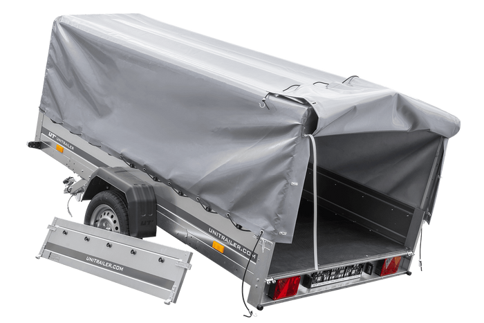 Przyczepka jednoosiowa 264x150 UNITRAILER GARDEN 265 KIPP ze stelażem H-800 i pokrowcem szarym