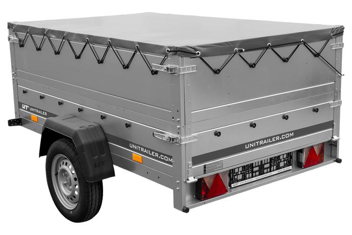 Przyczepka lekka 200x125 UNITRAILER GARDEN 201 KIPP z burtami BIS, stelażem H-0 i plandeką szarą