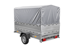 Przyczepka samochodowa 230x125 UNITRAILER GARDEN 230 FD z burtami BIS, stelażem H-800 i pokrowcem szarym