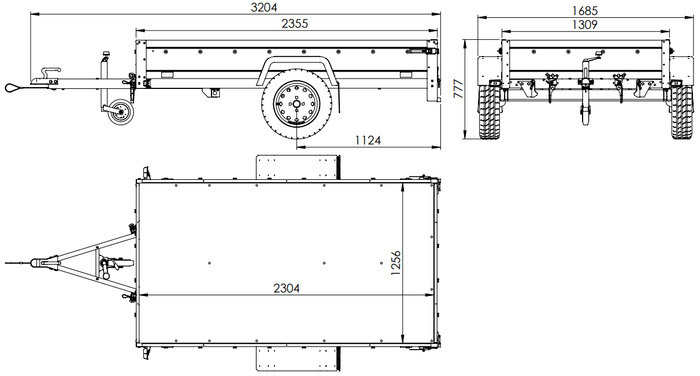Przyczepka jednoosiowa 230x125 UNITRAILER GARDEN 230 KIPP z burtami BIS, stelażem H-0 i pokrowcem szarym
