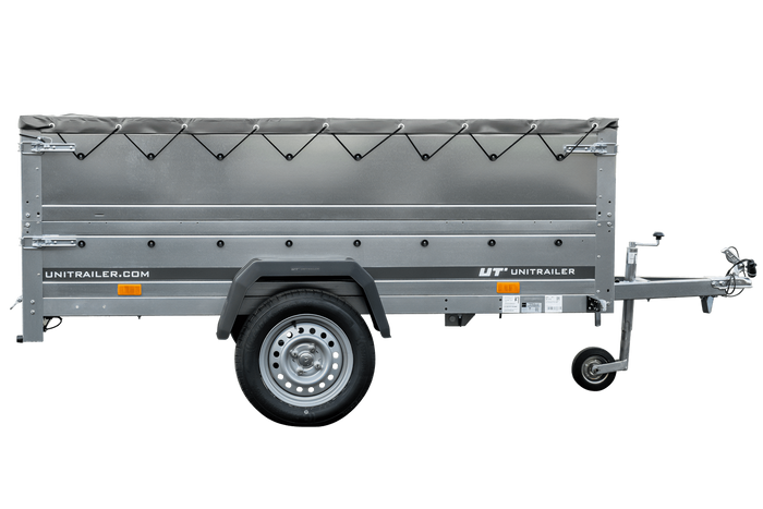 Przyczepka samochodowa 230x125 UNITRAILER GARDEN 230 KIPP z burtami BIS i pokrowcem szarym